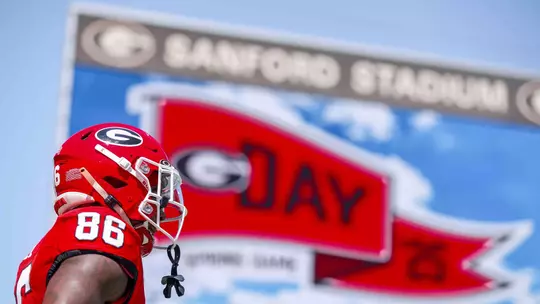 Georgia wide receiver Dillon Bell (86) before Georgia's annual G-Day spring game on Dooley Field at Sanford Stadium in Athens, Ga., on Saturday, April 12, 2025. (Olivia Wilson/UGAAA)