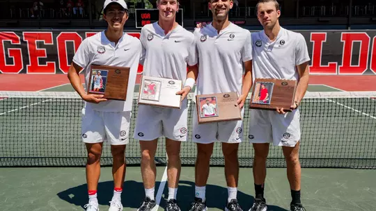 Men's Tennis Senior Day 2026: Arda Azkara, Derrick Chen, Santiago Giamichelle, Will Jansen