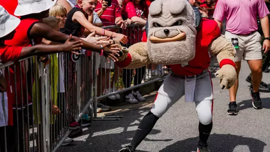 Hairy Dawg before Georgia's annual G-Day spring game on Dooley Field at Sanford Stadium in Athens, Ga., on Saturday, April 18, 2026. (Tony Walsh/UGAAA)