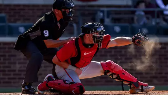 Georgia catcher and outfielder Daniel Jackson (3) during Georgia's game against Texas A&M at Blue Bell Park in College Station, Tx., on Saturday, March 21, 2026. (Conor Dillon/UGAAA)