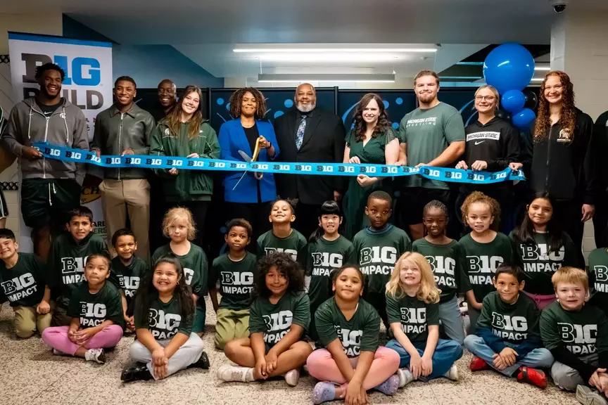 Representatives from Michigan State Athletics, the Big Ten Conference, the College Football Playoff Foundation and Eckrich, were at Pattengill Biotechnical Magnet School on Friday, Oct. 9 to unveil the B1G Build Initiative Project.