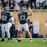 Trent Fraley makes a signal to the offense during the Illinois game on Homecoming 2026.