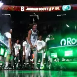 Jordan Scott during intros before the exhibition against Incarnate Word