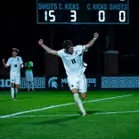 Luke Spadafora celebrates after scoring.