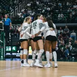 Volleyball huddle vs. Oregon 2026