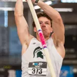 Dylan Terryberry attempt pole vault during indoor season.