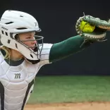 Sophia Grillo behind the plate at a game at Secchia Stadium