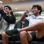 Taym Alazmeh and Ozan Baris celebrate the announcement of Michigan State men's tennis in the NCAA Tournament at the Selection Show watch party in Jenison Field House.