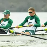 MSU's varsity eight in an early April race: 3- Lillian Davidson-Walshe, 4-Ruby Vanden Boom, 5-Maddie Kieft, 6-Ava Woodard