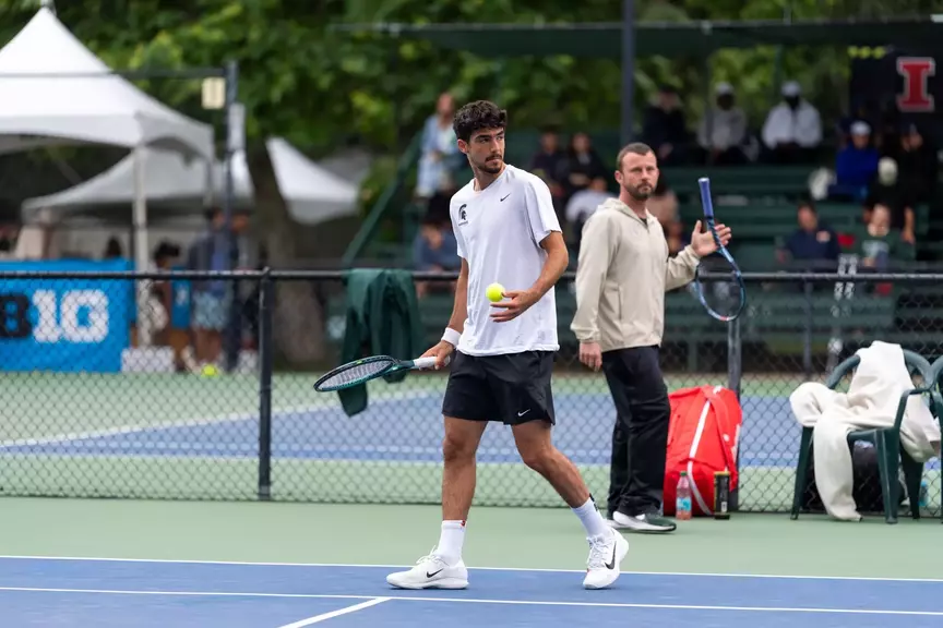 Taym Alazmeh and Coach Mike Flowers at Big Ten Tournament Championship match in Ojai, Calif.