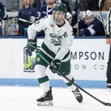 Patrick Geary plays the puck at Penn State during the 2025-26 season