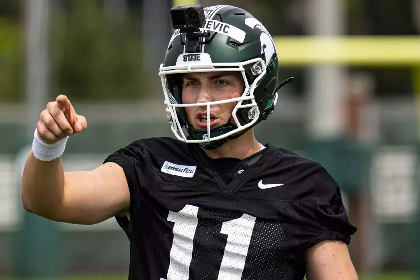Alessio Milivojevic commands the offense at Michigan State's first practice of preseason camp on Thursday, Aug. 6.