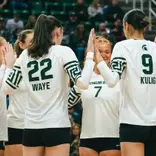 Volleyball huddle vs. USC 2025