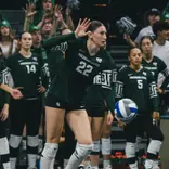Carmen Waye serves against Miami 2026