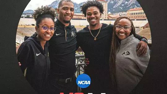The photo captures the Diversity, Equity and Inclusion Staff for the year 2022-2023. Pictured (from left to right) includes Diandra Walker (DEI Associate), DaWon Baker (Associate Athletic Director, DEI), Donovan Wilson (McLendon Future Leader), and Dr. Taylor Langley (Assistant Director for Psychological Health and Performance and DEI Coordinator)