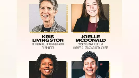 Panelists from the 2025-2026 Colorado Athletics Visibility Award panelists are pictured. The panelists include (from top left, to top right, to bottom left, to bottom right) Panelists include former CU athletics administrator Kris Livingston, former CU student-athlete Joelle McDonald, former CU women's basketball coach Shandrika Lee, and former WNBA player Layshia Clarendon.