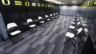 The Oregon Ducks MenĂ¢??s Tennis locker room at Mac Court and the Student Tennis Center in Eugene, Oregon on February 02, 2022 (Isaac Wasserman/ Eric Evans Photography)