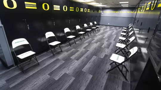 The Oregon Ducks MenĂ¢??s Tennis locker room at Mac Court and the Student Tennis Center in Eugene, Oregon on February 02, 2022 (Isaac Wasserman/ Eric Evans Photography)