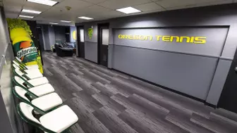The Oregon Ducks MenĂ¢??s Tennis locker room at Mac Court and the Student Tennis Center in Eugene, Oregon on February 02, 2022 (Isaac Wasserman/ Eric Evans Photography)