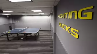 The Oregon Ducks MenĂ¢??s Tennis locker room at Mac Court and the Student Tennis Center in Eugene, Oregon on February 02, 2022 (Isaac Wasserman/ Eric Evans Photography)