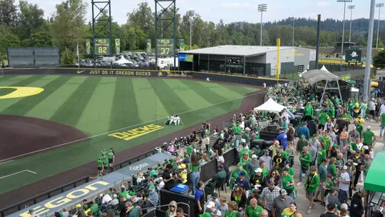 Oregon Ducks take on Oral Roberts Golden Eagles in game 1 of NCAA super regionals in Eugene, Oregon on June 9, 2023 (Isaac Wasserman/Eric Evans Photo)