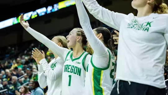 The Oregon women's basketball team takes on Montana at Matthew Knight Arena on Nov. 8, 2025.