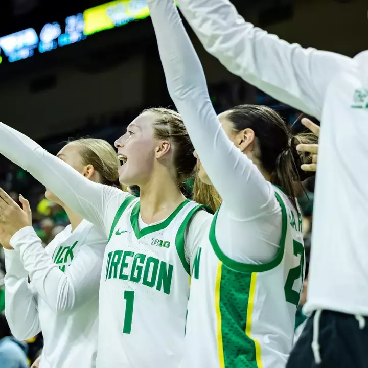 The Oregon women's basketball team takes on Montana at Matthew Knight Arena on Nov. 8, 2025.