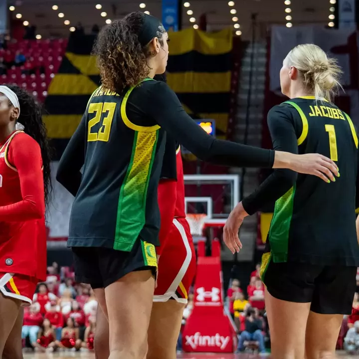 The Oregon women's basketball team takes on No. 16 Maryland at XFINITY Center in College Park, Md., on Jan. 31, 2026.