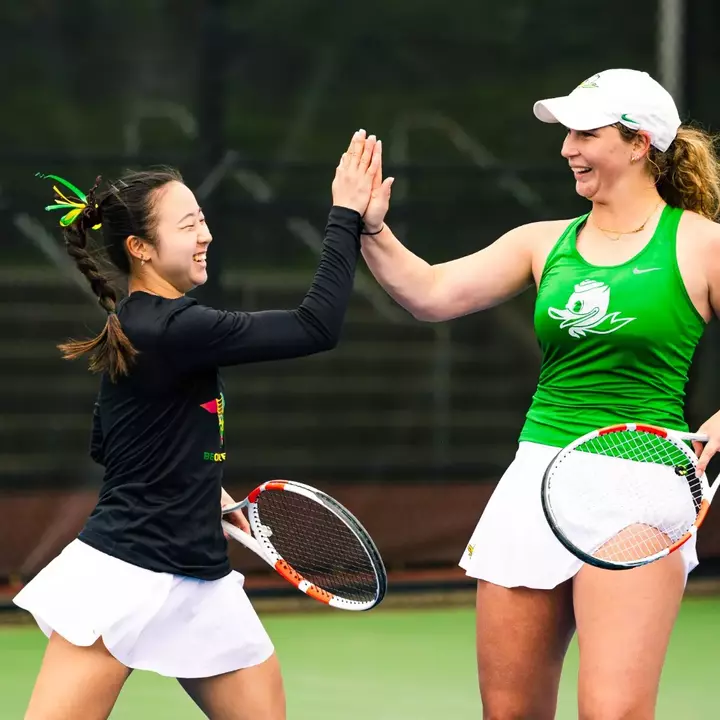 The Oregon women's tennis team takes on Northwestern at the UO Student Tennis Center on March 29, 2026.