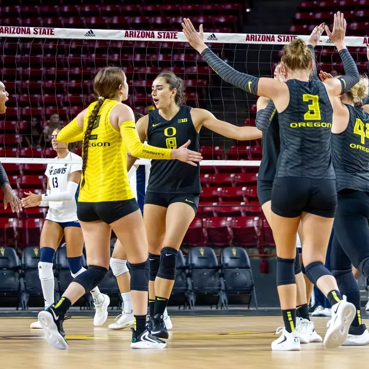 Team celebration vs UC Davis (Sept. 12, 2026)