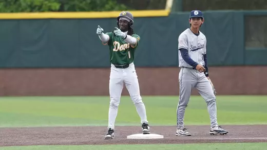 Isaiah Landry celebrating at second base vs. San Diego 2026