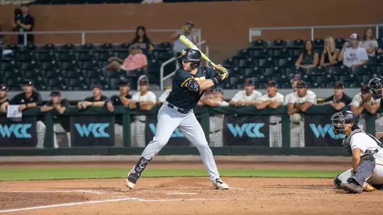 Eddison Esquivel batting vs. Pacific at WCC Tournament 2026