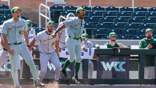Baseball dugout erupting vs. SMC at WCC Tournament 2026