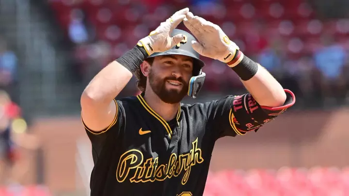 Aug 30, 2026; St. Louis, Missouri, USA; Pittsburgh Pirates shortstop Jared Triolo (19) celebrates his fifth inning solo home run against the St. Louis Cardinals as he rounds second base at Busch Stadium. Mandatory Credit: Tim Vizer-Imagn Images