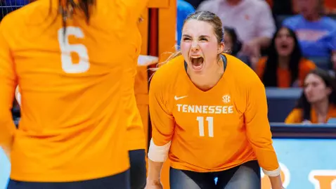 Caroline Kerr Celebrates Point in Match