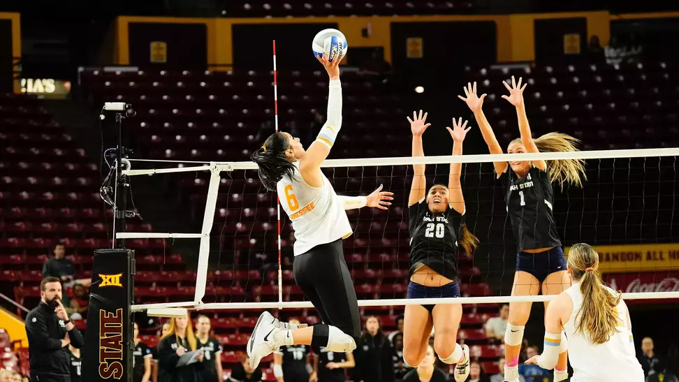 Mackenzie Plante Risies for attack in NCAA Tournament Match Against Utah State