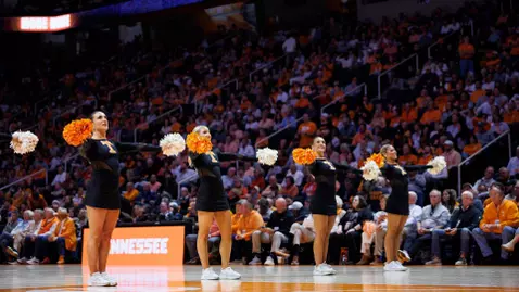 KNOXVILLE, TN - December 16, 2025 - Members of the Tennessee Dance Team during the game between the Louisville Cardinals and the Tennessee Volunteers at Food City Center in Knoxville, TN. Photo By Kate Luffman/Tennessee Athletics