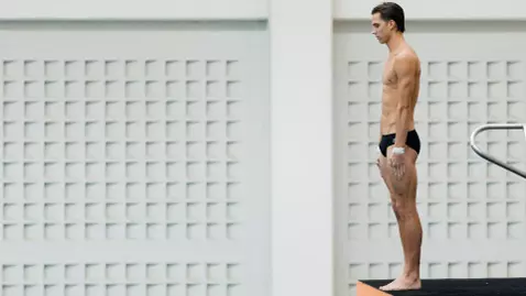 Greene Stands Ready Ahead of Dive on Platform During Tennessee Diving Invitational