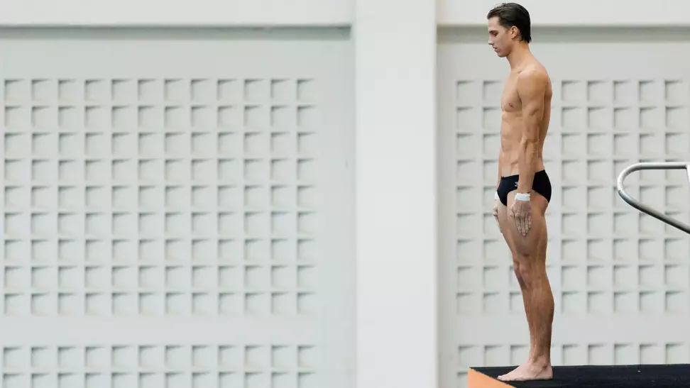 Greene Stands Ready Ahead of Dive on Platform During Tennessee Diving Invitational