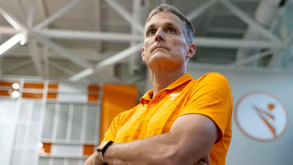 Matt Kredich Directs Team During Swimming & Diving Meet