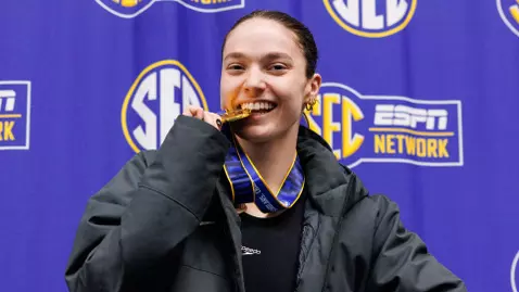 Camille Spink Celebrates Gold in the 100 Free