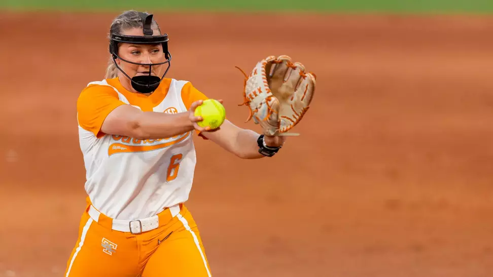 KNOXVILLE, TN - May 23, 2025 - Pitcher Sage Mardjetko #6 of the Tennessee Lady Volunteers during game one of the 2025 NCAA Softball Tournament Super Regional game between the Nebraska Cornhuskers and the Tennessee Lady Volunteers at Sherri Parker Lee Stadium in Knoxville, TN. Photo By Andrew Ferguson/Tennessee Athletics