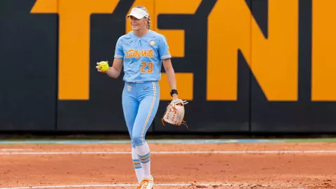 KNOXVILLE, TN - May 25, 2025 - Pitcher Karlyn Pickens #23 of the Tennessee Lady Volunteers during game three of the 2025 NCAA Softball Tournament Super Regional game between the Nebraska Cornhuskers and the Tennessee Lady Volunteers at Sherri Parker Lee Stadium in Knoxville, TN. Photo By Andrew Ferguson/Tennessee Athletics