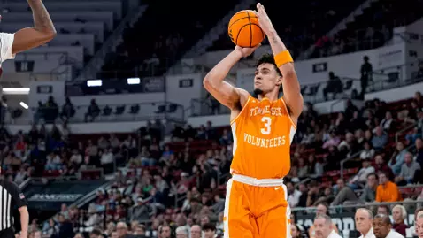STARKVILLE, MS - February 11, 2026 - Guard Bishop Boswell #3 of the Tennessee Volunteers during the game between the Mississippi State Bulldogs and the Tennessee Volunteers at Humphrey Coliseum in Starkville, MS. Photo By Andrew Ferguson/Tennessee Athletics