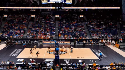 Tennessee Volleyball on the Court in Last Season's Broadway Block Party