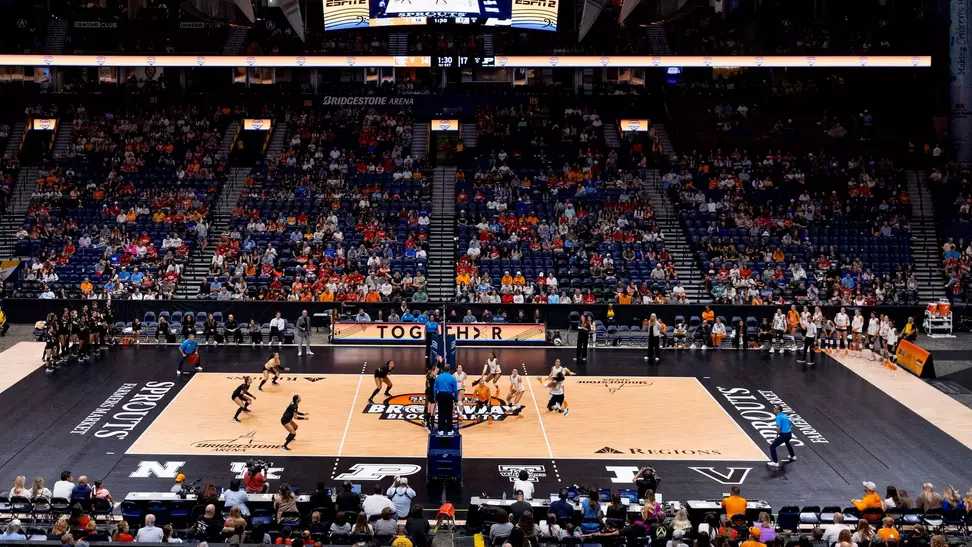 Tennessee Volleyball on the Court in Last Season's Broadway Block Party