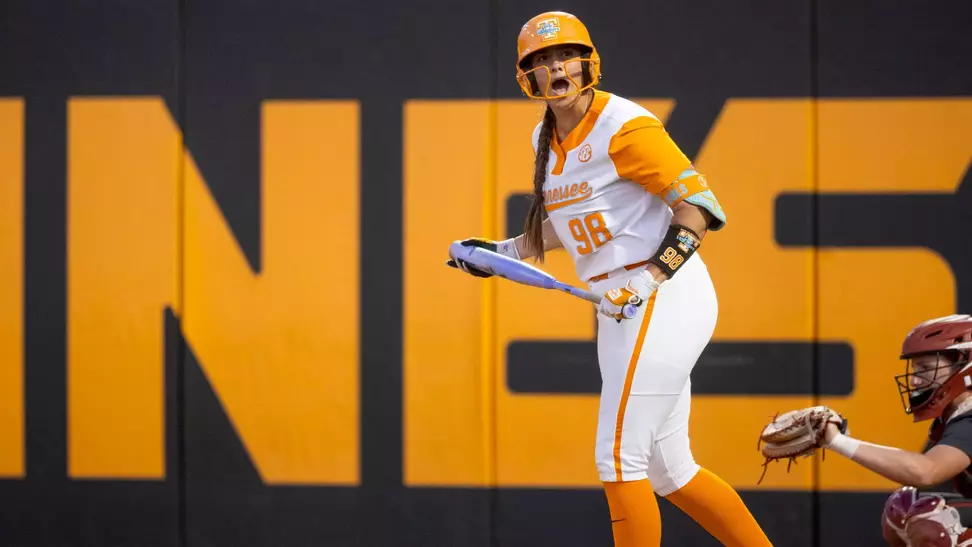 KNOXVILLE, TN - April 27, 2026 - Infielder Makenzie Butt #98 of the Tennessee Lady Volunteers during the game between the Alabama Crimson Tide and the Tennessee Lady Volunteers at Sherri Parker Lee Stadium in Knoxville, TN. Photo By Andrew Ferguson/Tennessee Athletics