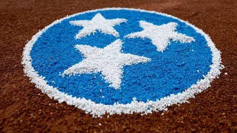KNOXVILLE, TN - April 02, 2026 - Summitt blue and white Tri-Star logo before the game between the South Carolina Gamecocks and the Tennessee Lady Volunteers at Sherri Parker Lee Stadium in Knoxville, TN. Photo By Andrew Ferguson/Tennessee Athletics