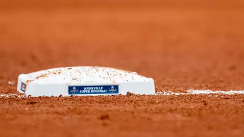 KNOXVILLE, TN - May 24, 2025 - Knoxville Super Regional branding on third base during game two of the 2025 NCAA Softball Tournament Super Regional game between the Nebraska Cornhuskers and the Tennessee Lady Volunteers at Sherri Parker Lee Stadium in Knoxville, TN. Photo By Andrew Ferguson/Tennessee Athletics