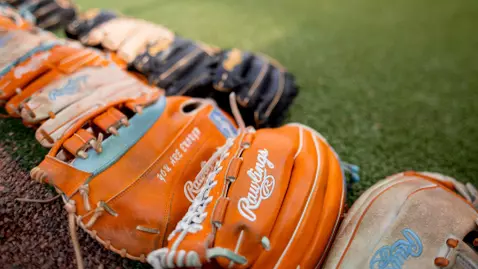 KNOXVILLE, TN - April 03, 2026 - Rawlings baseball gloves during the game between the South Carolina Gamecocks and the Tennessee Lady Volunteers at Sherri Parker Lee Stadium in Knoxville, TN. Photo By Andrew Ferguson/Tennessee Athletics